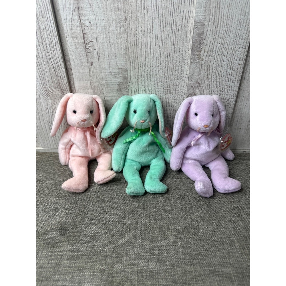 Vtg Ty Beanie Babies Hippity Hoppity Floppity Bunny Trio 1996 Plush Lot of 3